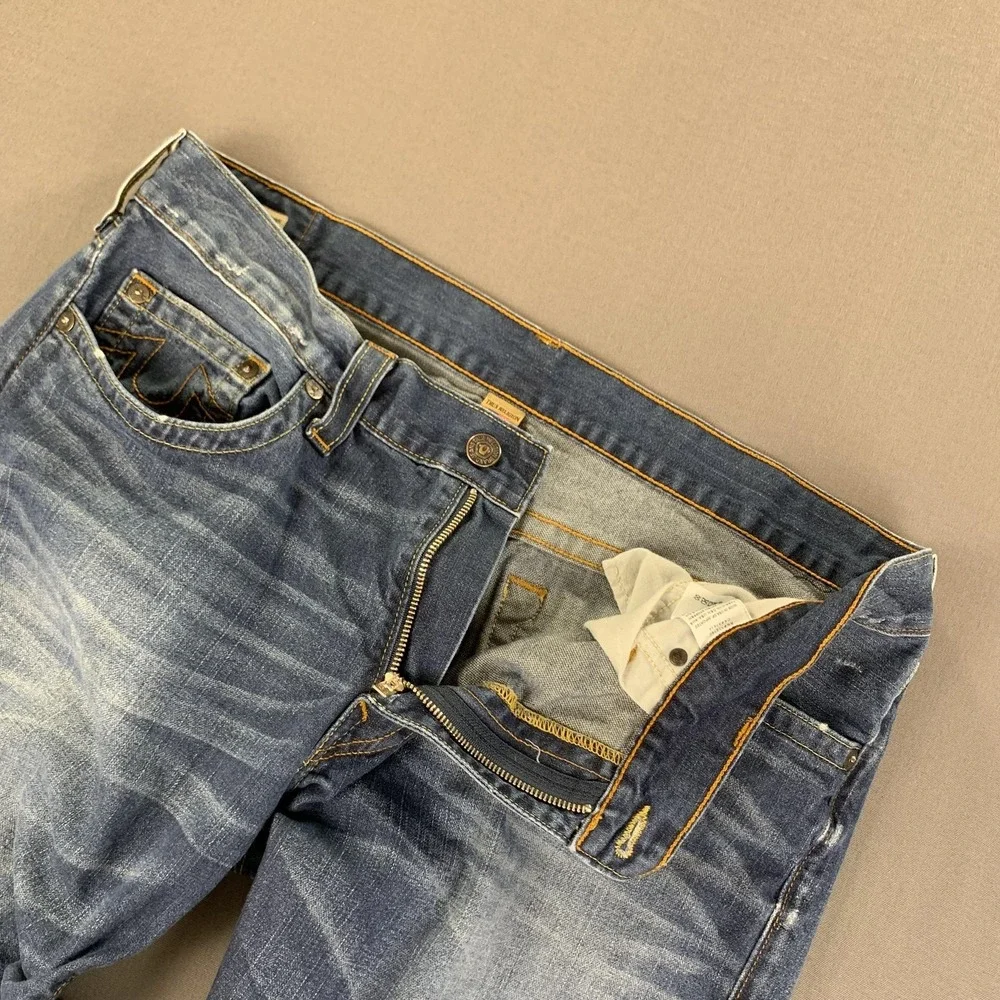 True Religion Ricky Jeans Mens 40x34‎ Blue Relaxed Straight Leg Denim Made USA